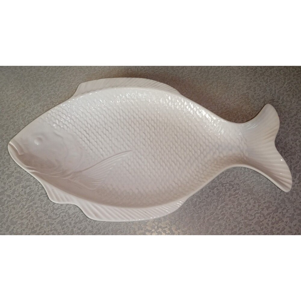 Vintage White Fish Shaped Serving Platter/Plate/Tray - 18" x 10"